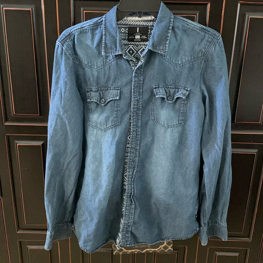 Men’s Denim Button Down SzS Long Sleeve Cotton Western Rodeo Concert